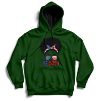 Green hoodie with front pocket, drawstring hood, and “YE 2024” messy-bun graphic
