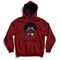 Maroon hoodie with front pocket, drawstring hood, and “YE 2024” messy-bun graphic