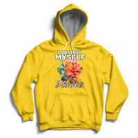 Yellow hoodie with rose graphic and 'I CAN BUY MYSELF' plus 'Flowers' print.