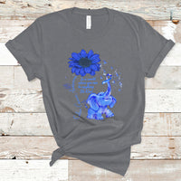 Charcoal T-shirt with blue elephant graphic, sunflower, and ribbon awareness design
