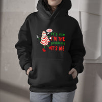 Black hoodie with front quote print and Christmas tree character graphic