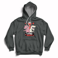 Dark gray hoodie with front pocket, drawstring hood, and skeleton Valentine hearts graphic