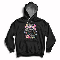 Black pullover hoodie with floral self-love graphic, long sleeves, and front pocket