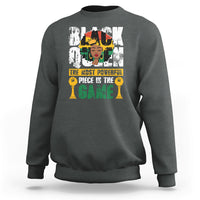 Dark heather crewneck sweatshirt with front multicolor graphic print