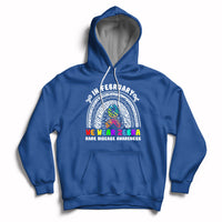 Royal blue zebra-themed rainbow awareness hoodie with front graphic and drawstring hood