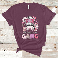 Galentines Gang Retro Messy Bun Valentine's Day Sisters T-Shirt - Wonder Print Shop