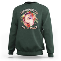 Boy's forest green sweatshirt with floral “Baby’s First Mother’s Day on the inside” graphic
