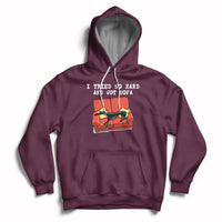 Maroon hoodie with front pocket, hood drawstrings, and dog on sofa graphic
