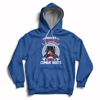 Royal blue pullover hoodie with front pocket and chest graphic, adjustable hood