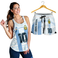 Camiseta racerback Argentina 2022 celeste con estampa y shorts a juego