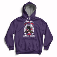Purple pullover hoodie with front pocket and chest graphic, adjustable hood
