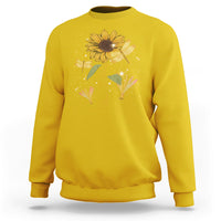 Daisy yellow adult crewneck sweatshirt with sunflower and dragonfly graphic