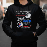 Black pullover hoodie with front heart disease moon graphic