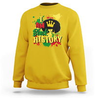 Yellow crewneck sweatshirt with colorful “I AM Black HISTORY” pride graphic.