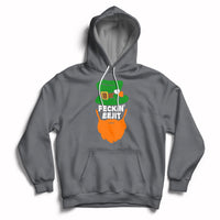 Charcoal gray hoodie with front pouch pocket, drawstring hood, and “FECKIN EEJIT” shamrock graphic.