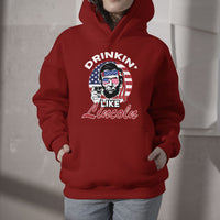 Drinking Like Lincoln 4th of July Men Abraham American Flag Hoodie - Wonder Print Shop