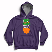 Purple hoodie with front pouch pocket, drawstring hood, and “FECKIN EEJIT” shamrock graphic.