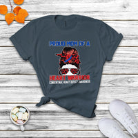 Messy Bun Mom Of A Heart Warrior CHD Congenital Heart Defect T Shirt - Wonder Print Shop