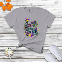 Love Mardi Gras Leopard Mardi Gras Costume Carnival Beads And Bling T Shirt - Wonder Print Shop