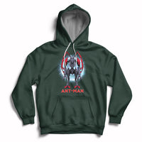 Forest green pullover hoodie with “ANT-MAN” robot graphic on chest and front pouch.