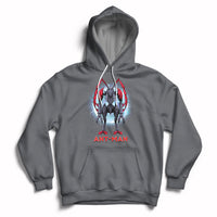 Charcoal pullover hoodie with “ANT-MAN” robot graphic on chest and front pouch.