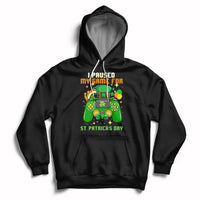 Black pullover hoodie with hood and front pocket, gaming graphic for St. Patrick's Day