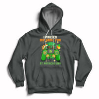 Dark heather pullover hoodie with hood and front pocket, St. Patrick's Day gaming graphic
