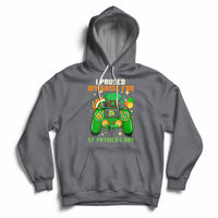 Charcoal pullover hoodie with hood and front pocket, St. Patrick's Day gaming graphic