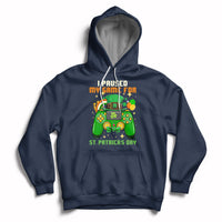Navy pullover hoodie with hood and front pocket, St. Patrick's Day gaming graphic