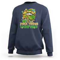 Thick Thighs Lucky Vibes Funny St Patrick's Day Leopard Lips Sweatshirt - Wonder Print Shop
