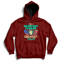 Maroon pullover hoodie with front text graphic and kangaroo pocket, ribbed cuffs