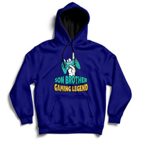 Dark blue pullover hoodie with drawstring hood and 'GAMING LEGEND' front graphic.