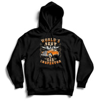 Black car inspector hoodie with front kangaroo pocket and chest graphic