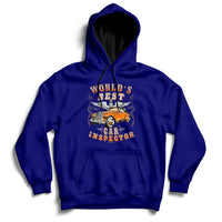 Navy car inspector hoodie with kangaroo pocket and chest graphic
