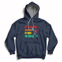 Mystic dragonflies hoodie in navy with colorful text graphic and front pouch
