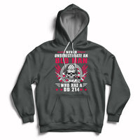 Dark heather pullover hoodie with front skull soldier graphic and kangaroo pocket