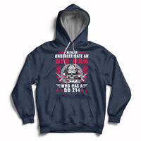 Navy pullover hoodie with front skull soldier graphic and kangaroo pocket