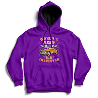Purple car inspector hoodie with kangaroo pocket and chest graphic