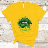 Kiss Me I'm Naughty Irish St. Patricks Shamrock Leopard Lips T-Shirt - Wonder Print Shop