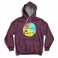 Maroon autism support hoodie with gnome graphic and front kangaroo pocket