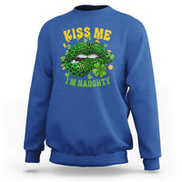 Kiss Me I'm Naughty Irish St. Patricks Shamrock Leopard Lips Sweatshirt - Wonder Print Shop