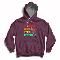 Mystic dragonflies hoodie in maroon with colorful text graphic and front pouch