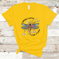 Grow With The Flow Mystical Floral Dragonfly Transformation Embrace Change T-Shirt - Wonder Print Shop