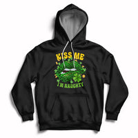 Black St. Patrick’s hoodie with shamrock leopard-lips graphic, “KISS ME” and “I’M NAUGHTY”