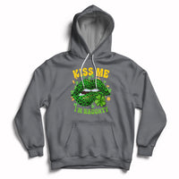 Charcoal hoodie with shamrock leopard-lips graphic, “KISS ME” and “I’M NAUGHTY” front print
