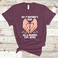 My First Mother's Day As a Mommy Cute Pregnancy Announcement Mother's Hands Baby's Feet T Shirt - Wonder Print Shop