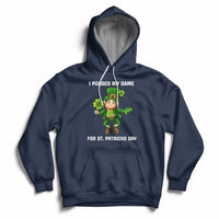 Navy game-themed St. Patrick's Day hoodie with hood, drawstrings, and front pouch pocket