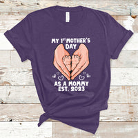 My First Mother's Day As a Mommy Cute Pregnancy Announcement Mother's Hands Baby's Feet T Shirt - Wonder Print Shop