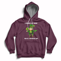 Maroon game-themed St. Patrick's Day hoodie with hood, drawstrings, and front pouch pocket