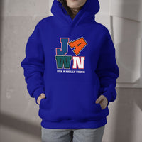 Blue Philadelphia fan hoodie with front JA WN graphic and “IT’S A PHILLY THING” text
